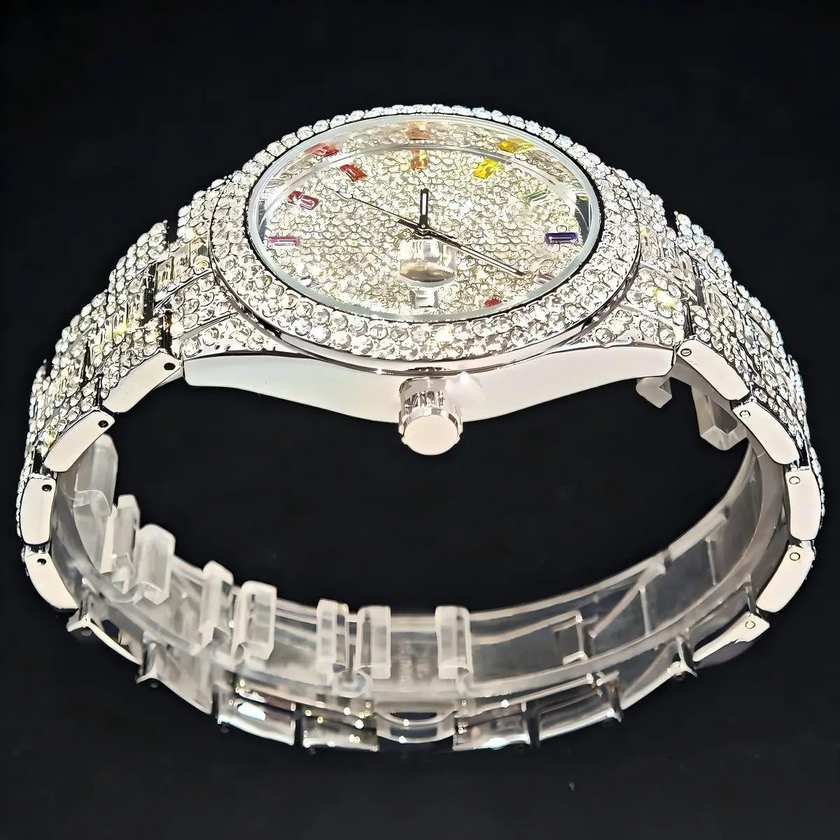 2025 جديد UNIGUET مثلج خارج الساعات الرجال موضة ساعات كوارتز مستديرة الهيب هوب الملونة الماس ساعة معصم الرجال هدية Reloj Hombre