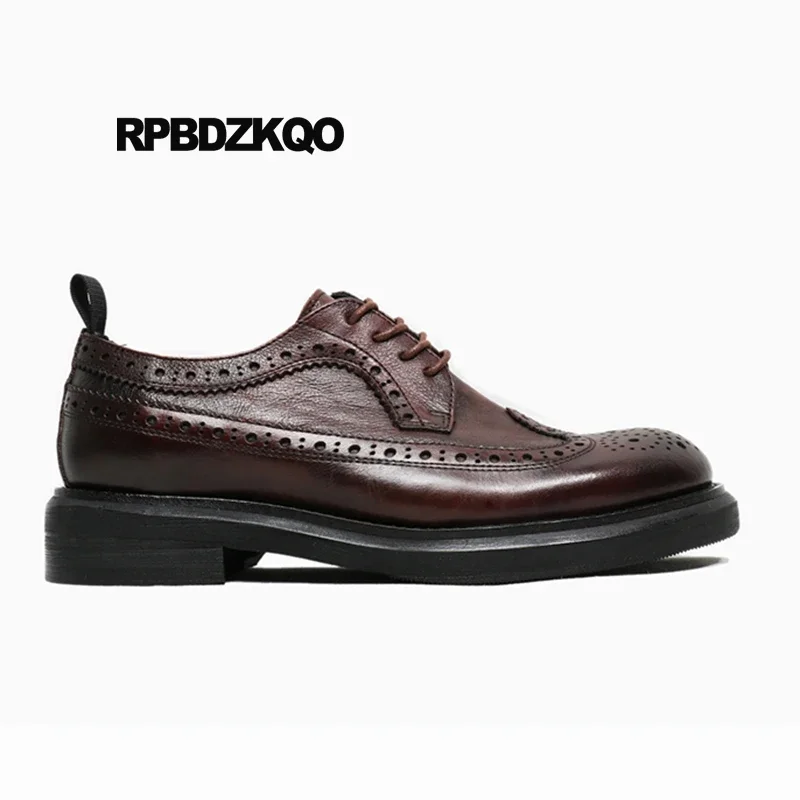 46 Lace Up Brown Brogue Men Dress Italian Leather Shoes Business Designer Handmade Big Size Wingtip 11 Luxury Prom High Quality