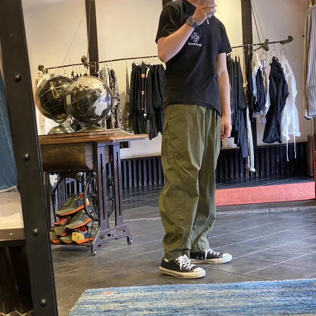 21SS KAPITAL Hirata and Hiroshi Japanese Trend Loose Tapered Army Green Casual Pants for Men High Street