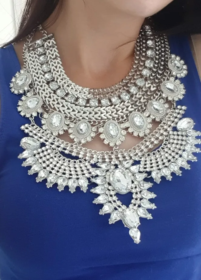 Fashion Crystal Rhinestone Tassel Statement Large Collar Necklace Women Indian Ethnic Vintage Big Chunky Charm Necklace Jewelry