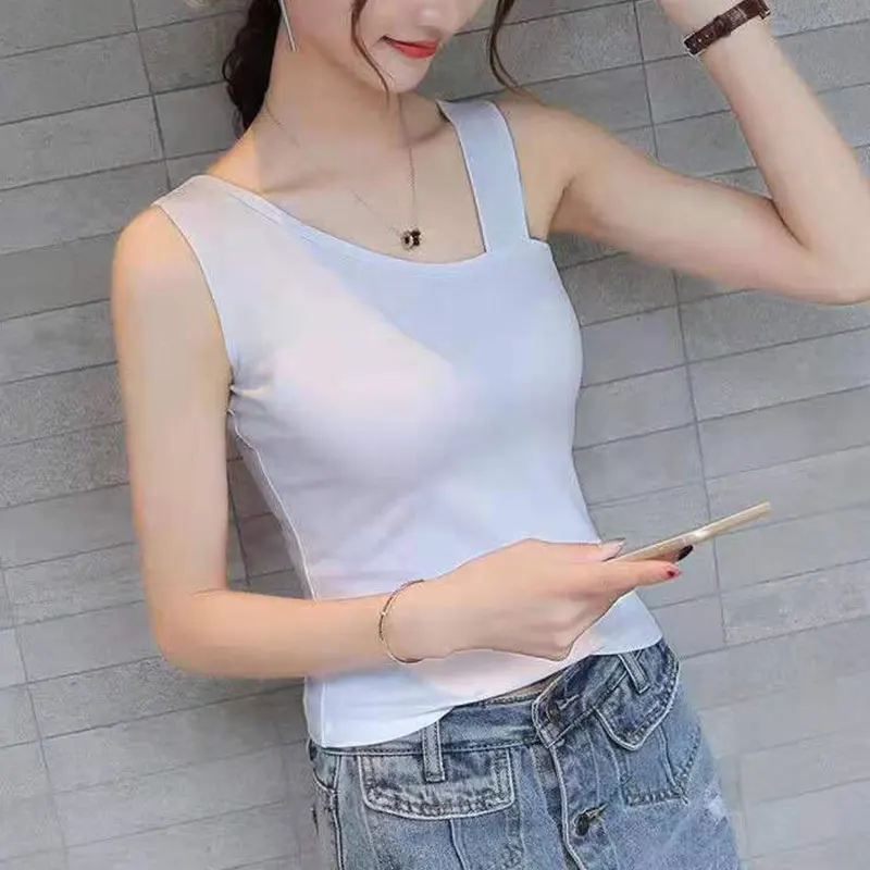 

Women's Monochromatic Slim Camisole Casual Tops Elegant Temperament Clothes All-match Korean Fashion Simplicity Summer New Style