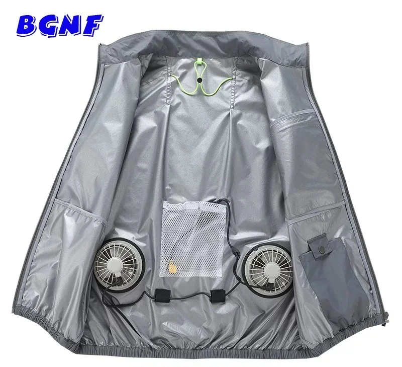 2XL Summer Cooling and Charging Air Conditioning Clothing for Men, Short Sleeve with Fan, Outdoor Fishing