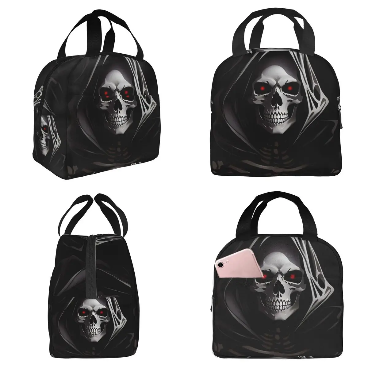 Eine gruselige Halloween-Lunchtasche mit Skelett- und Totenkopfmotiv für Kinder, Schulkühler, Thermo-Lebensmittelbox, Tragetasche, Lunchboxen, Behälter