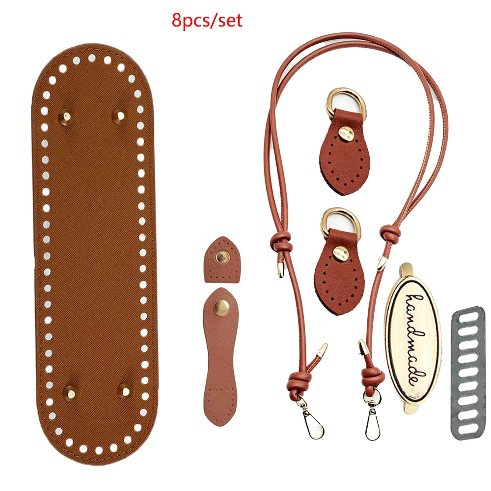 8Pcs Handmade Bag Chain + Clasp + Bag Base + Hanging Buckle + Label, Lobster Clasp Bag Chain, Handbag Shoulder Strap, Crossbody Bag Strap Replacement Strap, Suitable for Knitting Bag Accessories, Single Shoulder Bag Replacement Chain, Bag Base Replacement