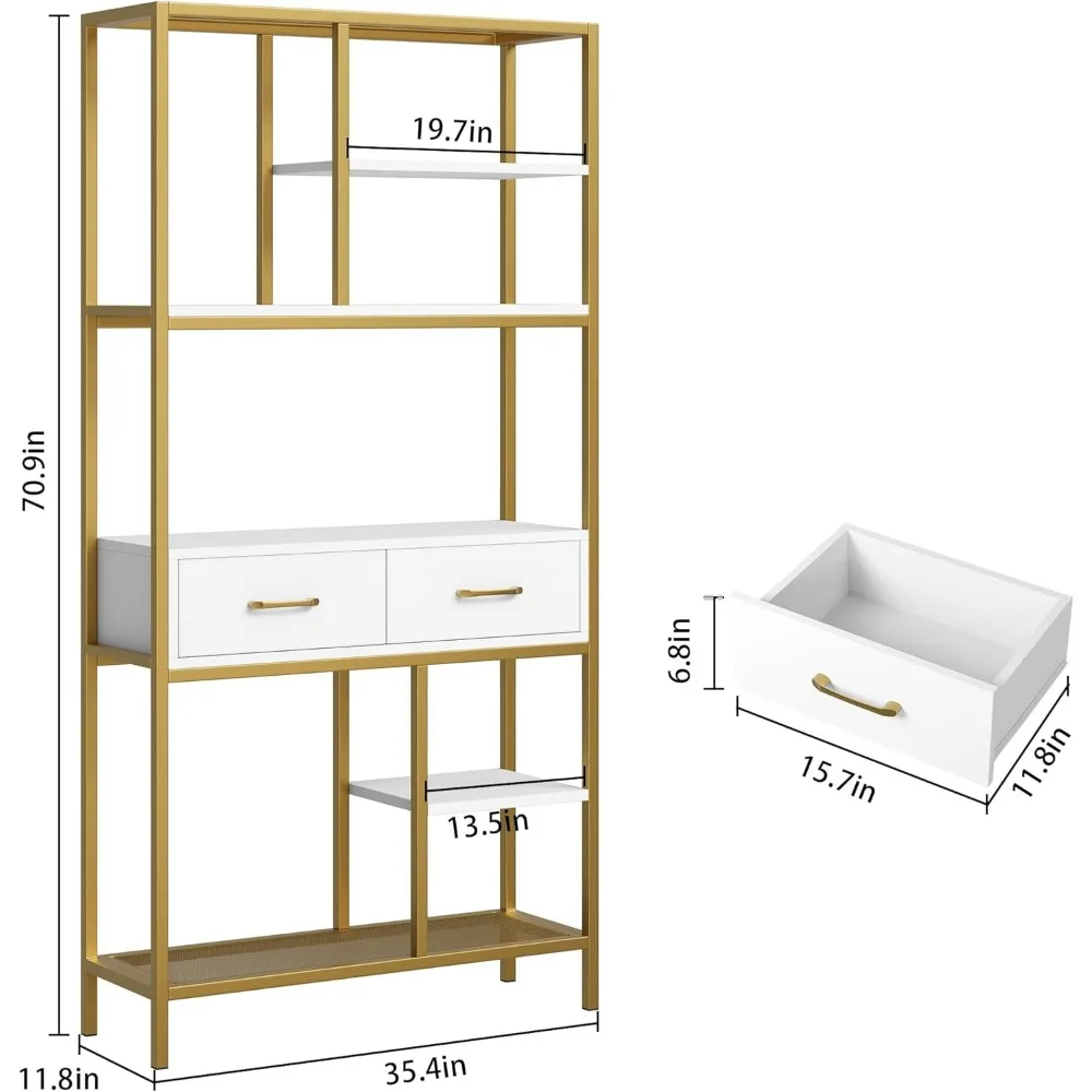 Book Shelf, Tall Bookcase with Storage, 6-Tier Wood Large Bookshelf for Home Office and Living Room, White