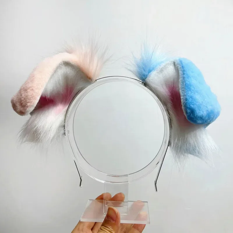 جديد اليدوية الراعي الكلب الأذن الوردي الأزرق الوحش الحدود الكولي آذان الذيل أغطية الرأس لعيد الميلاد هالوين تأثيري فتاة شعر مستعار كليب