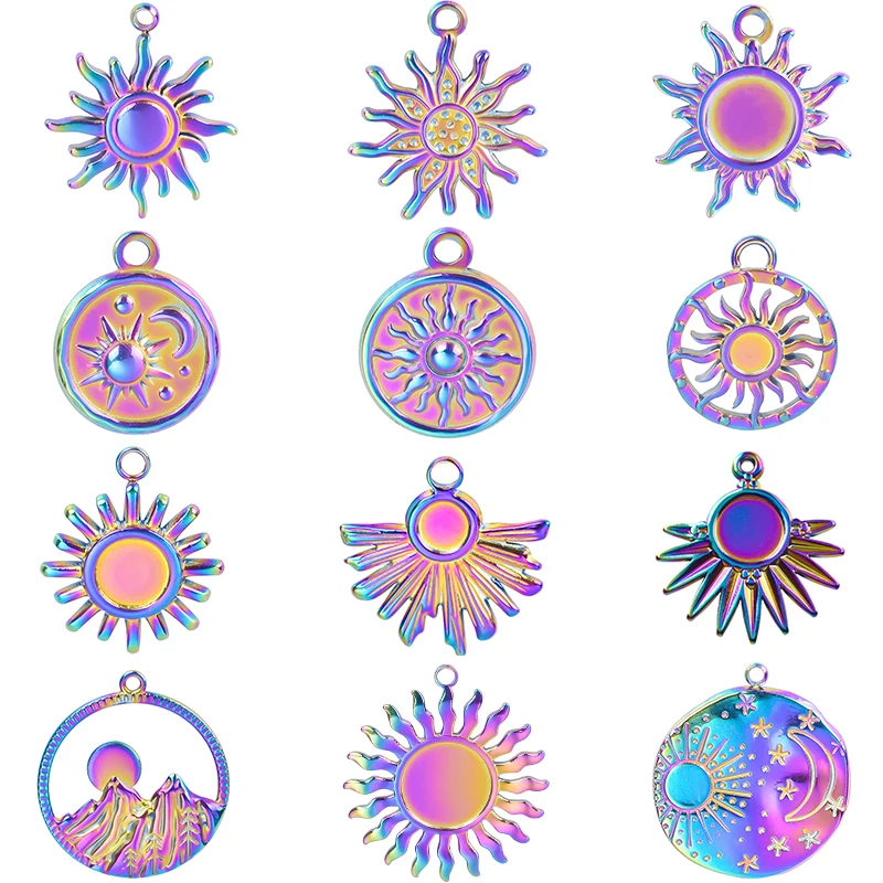 Vintage Rainbow Le Soleil Pendentif Charm 5pcs Stainless Steel Sun Charms For Jewelry Making Supplies Handmade Pendant Materials