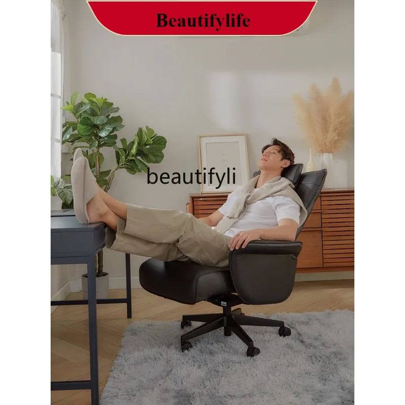 

G1218 Cowhide Business Long Sitting Boss Chair Light Luxury High-end Genuine Leather Reclining Nap Office Chair