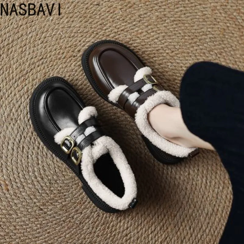 

Mary's Winter Fleece-Lined and Thickened Warm Cotton Shoes 2026 New Fashionable Versatile Thick-Soled Leather Shoes for Adults