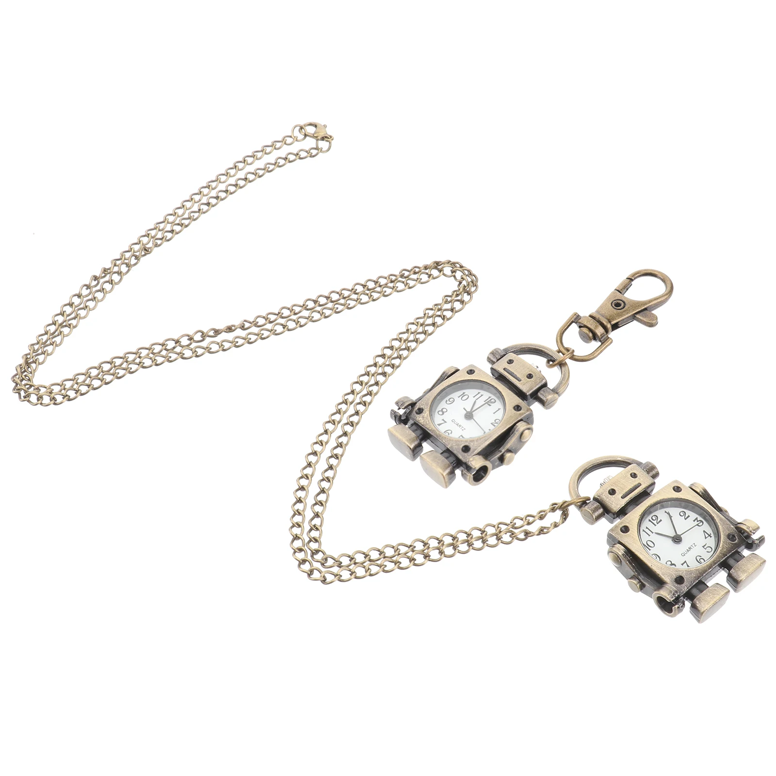 1 set Robot Clock Pocket Watch Shaped Ring Pendant Necklace Kids Gadgets Gifts Clock Pendant Keychain Pocket Watch