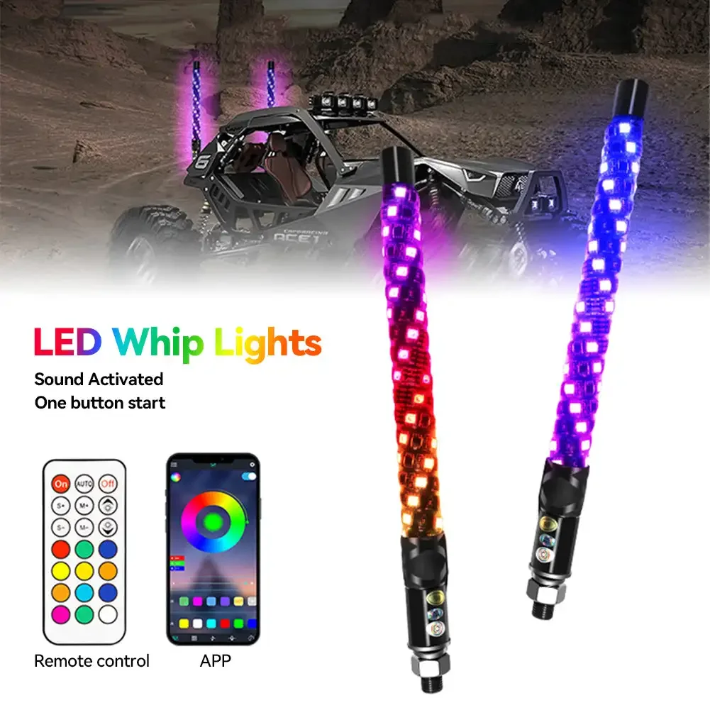 30cm/1ft Remote Control LED Flagpole Lights Colorful Flagpole Spiral Antenna Whips Lights for UTV ATV Off Road Truck Sand Buggy