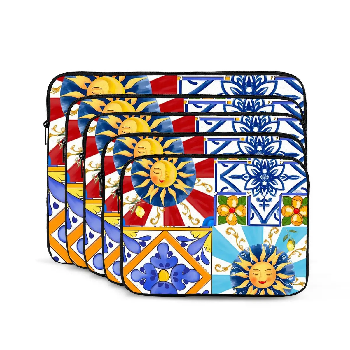 Sicilian Tiles,sun,half Moon,mediterranean Style,lemon Art Notebook Laptop Bag For Macbook Air Pro Tablet Shockproof Case Bag