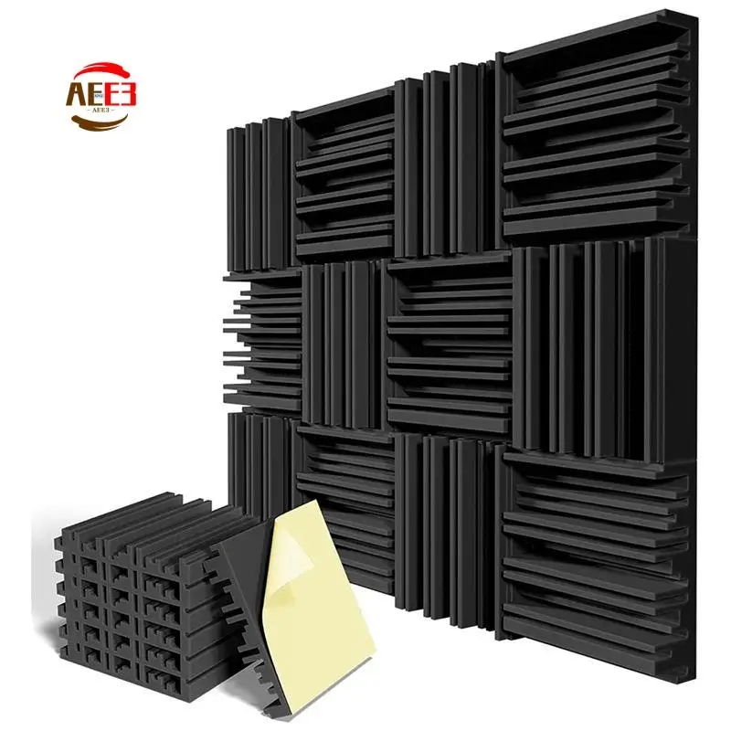 AEE3-12 Pack Self-Adhesive Sound Proof Foam Panels High Resilience Sound Proofing Padding Black