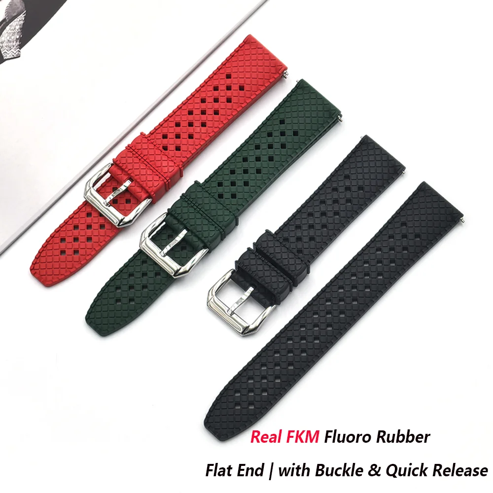 FKM Rubber Watch Strap Quick Release  Adjustable Width 18mm/20mm/22mm for Men's WatchBand Sports Watch Belt