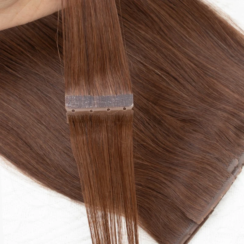 穴のあるヘアエクステンションhair-puタブ人間の髪の毛のテープ接着剤なしのマイクロビーズ茶色40g-10ピース-パック