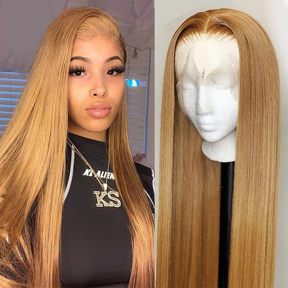 

13x4 Lace Front Wig 27 Blonde Color Soft Natural Silky Straight Glueless 26“ 180%Density For Women Baby Hair Preplucked Daily