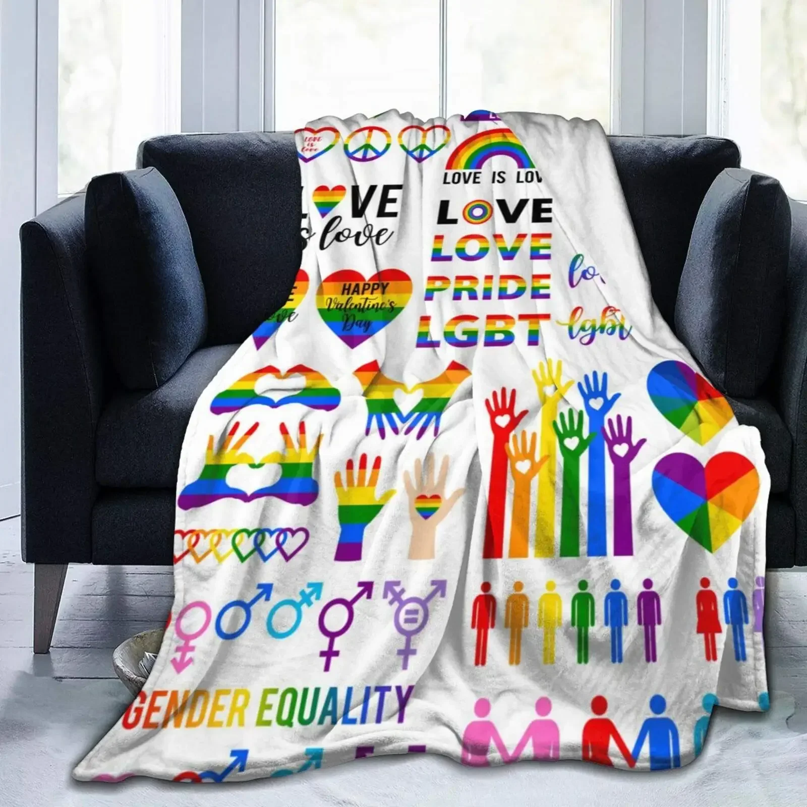 Rainbow Pride LGBT Flannel Blanket Vintage Throw Blankets for Bed Sofa Couch Lightweight Soft Cozy Bed Warm Gay Lesbian Blanket