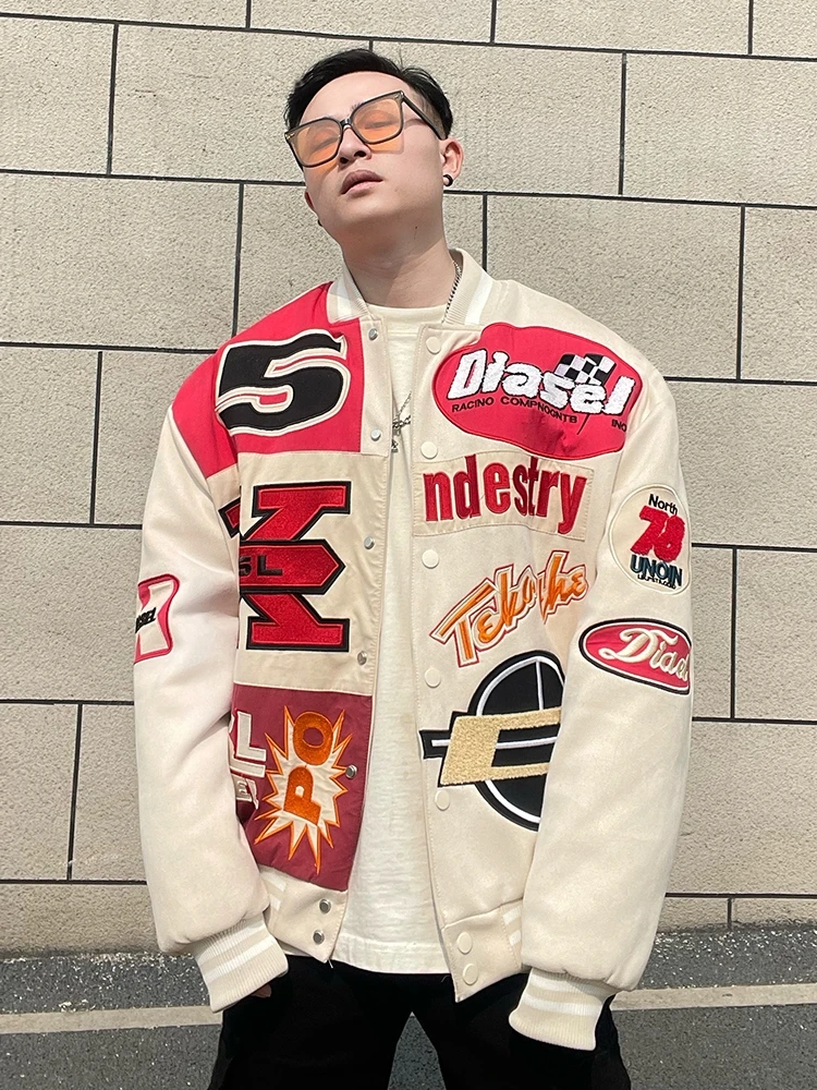 

Мужская демисезонная куртка для мотогонок с тяжелой вышивкой, свободного кроя, в стиле хип-хоп, бейсбольная, молодежная, модная верхняя одежда