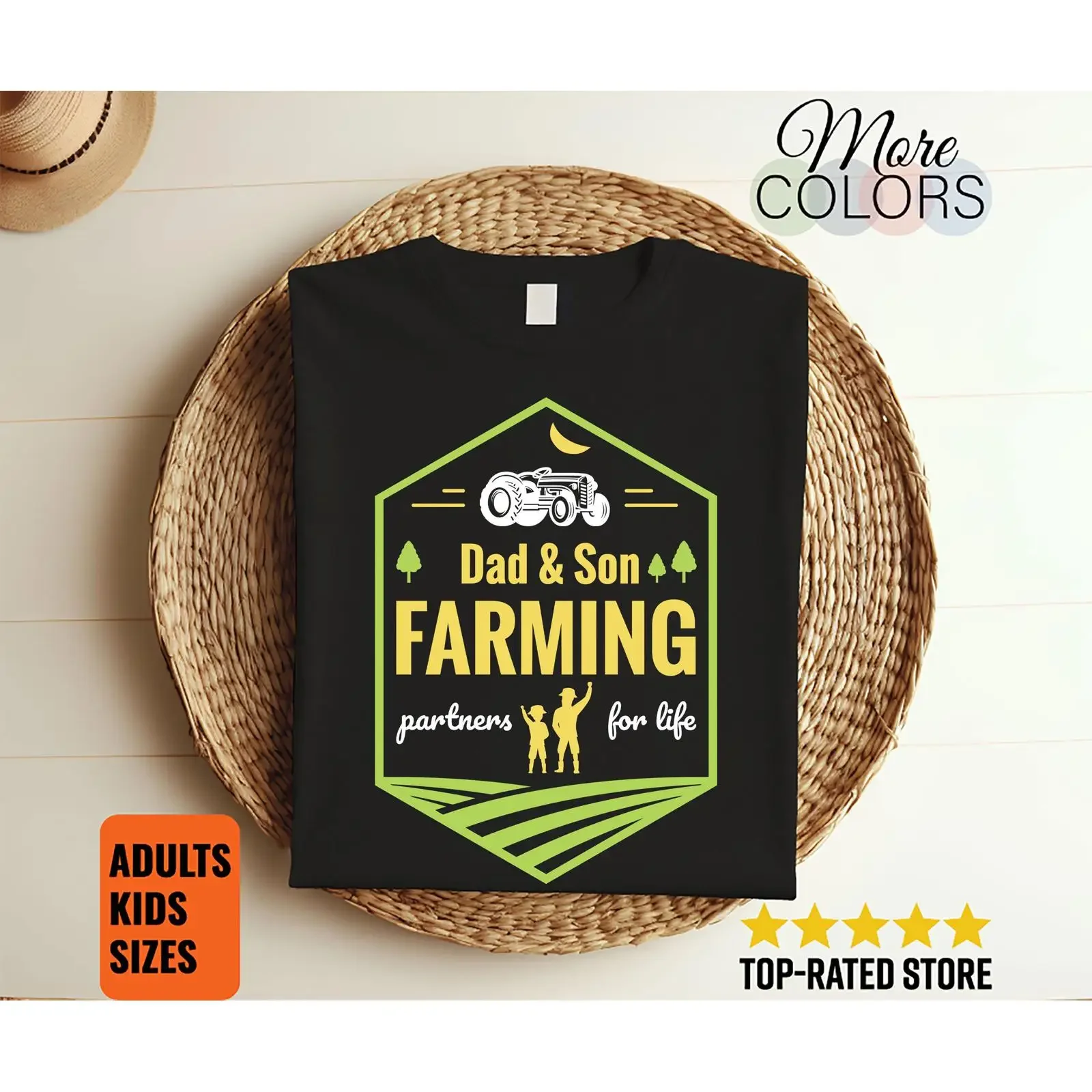 Dad and Son Farming Partners For Life T Shirt Farmer Tractor s Men Boys vintage Washed Unisex Breathable Stretched