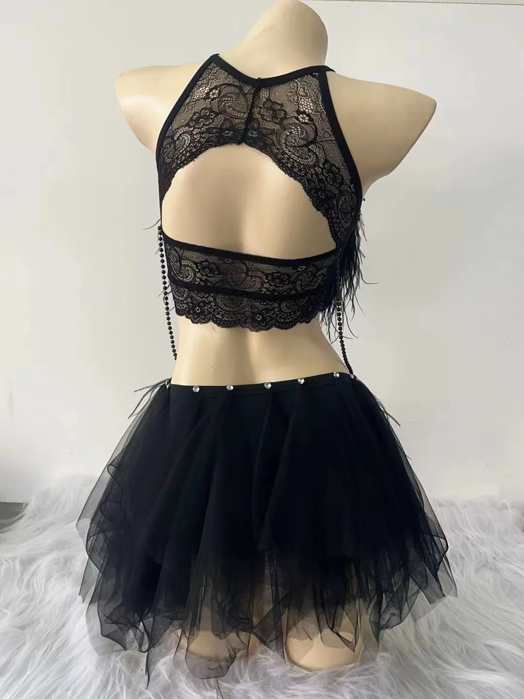 Sexy Gogo Party Dress Nightclub Bar Performance Wear Carnival Costume Women Festival Outfit Tassel Halter Top Gauze Skirt yj645