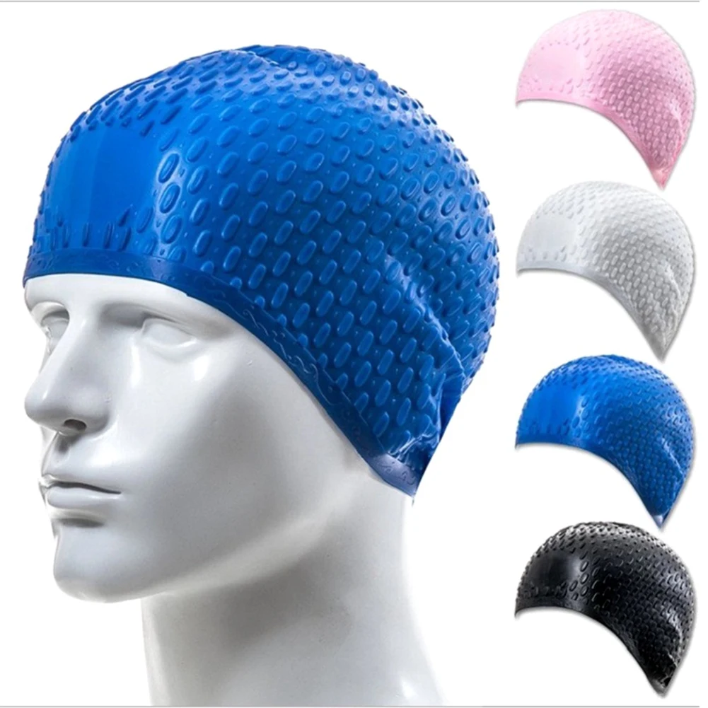 Gorros de natación impermeables de silicona que protegen las orejas, pelo largo, deportes, piscina, gorro de natación, tamaño libre para hombres y mujeres D