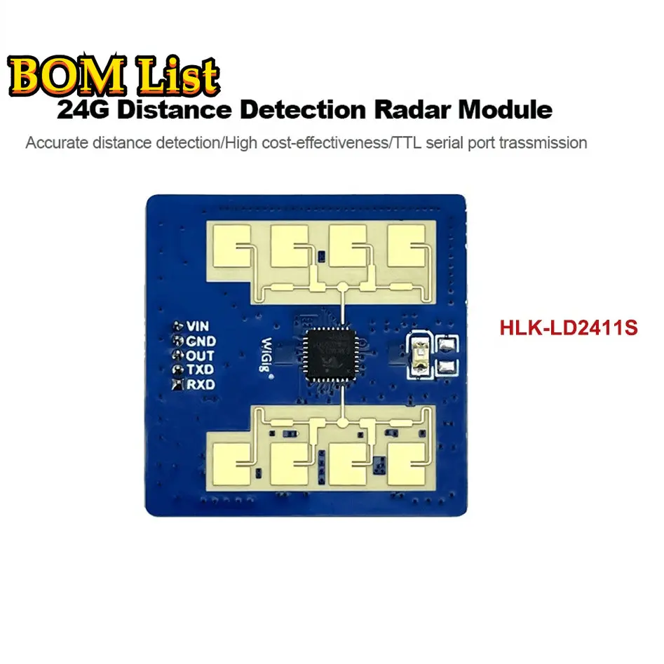 HLK-LD2411-S LD2411 mmWave 24G Radar Ranging HLK-LD2411-S Distance Detection Radar Sensor Module