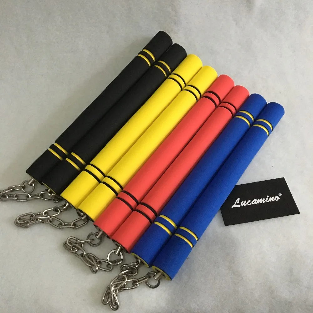 (2pcs/lot) Nunchakus Martial Arts wushu practice equi Safety Foam Nunchakus Sponge Double Truncheon with Stainless Steel Chain