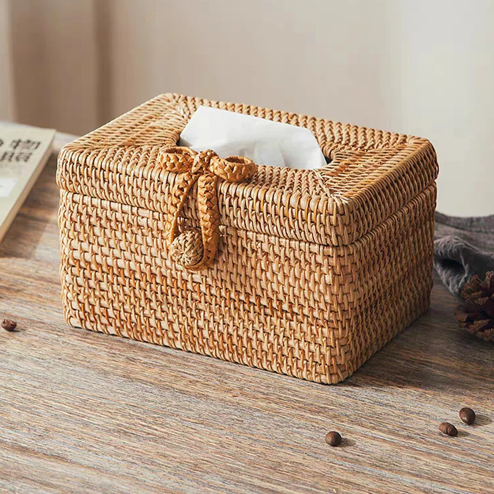 

Rattan Tissue Box Vintage Woven Holder Desk Storage Napkin Boxes Household Car Wooden Dispenser Smooth Material