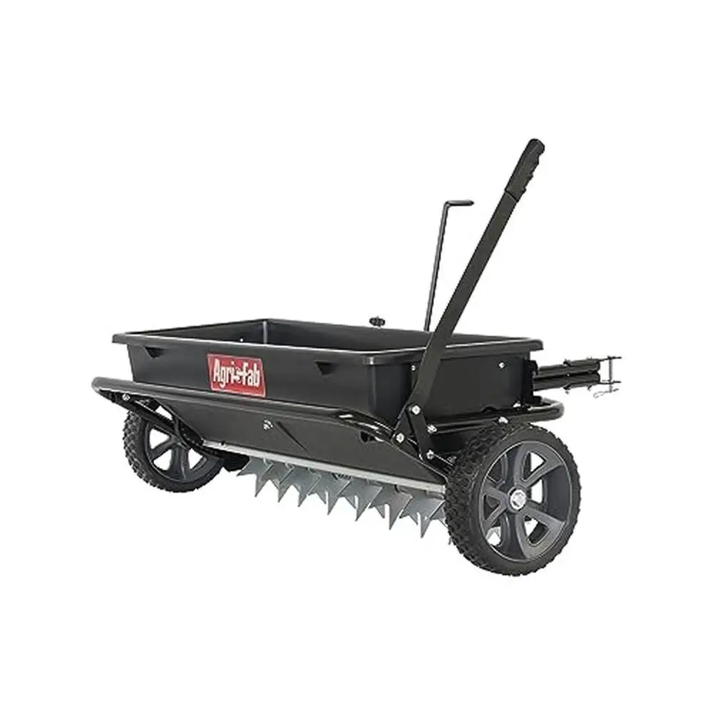 Lawn Garden Spreader Seeder Seed Fertilizer Salt Ice Melt Tow Behind Galvanized 100lb Capacity 32in Width Flat Free Tires Spike