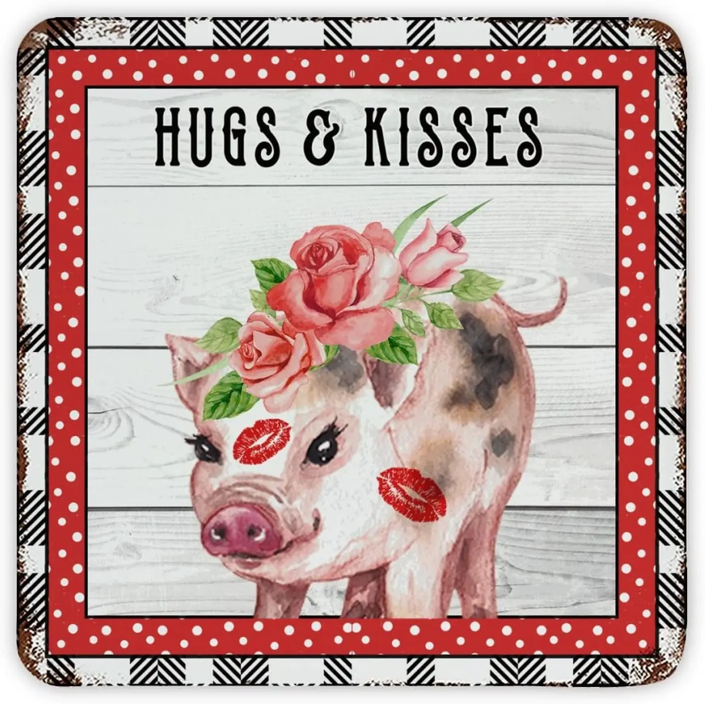 Metal Tin Sign Plaque Valentine's Day Farm Animal Piggy Hugs And Kisses Vintage Home Bar Sign Plaque Retro Metal Poster