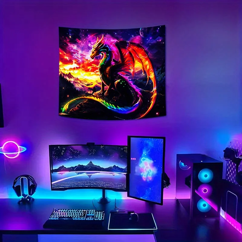 VIKAMA الشرقية التنين نسيج Esports غرفة الألعاب موضوع الجدار الشنق باطني نمط غرفة المعيشة ديكور لضيوف #4