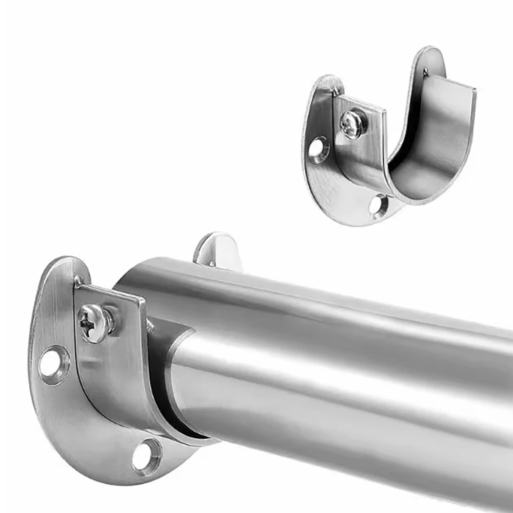 19-32mm Stainless Steel Open One's Mouth Flange Bracket Wardrobe Hanger Rod Fixing Accessories Seat Crossbar Hook Flange