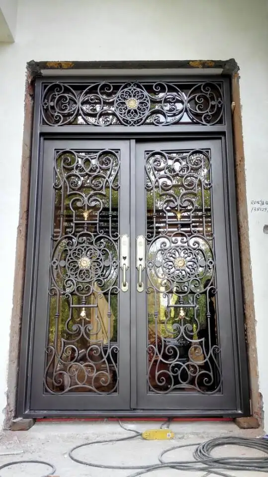 

Hench Factory Custom Wrought Iron Glass Door Exterior Entrance Door Wrought Iron House Door