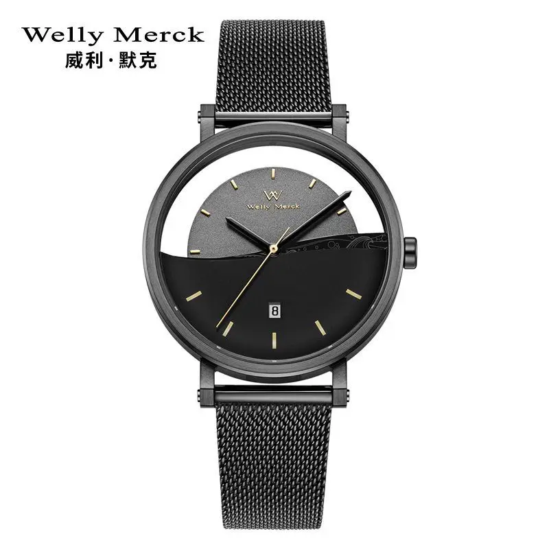 Montre à quartz Welly Merck pour homme, véritable tendance creuse, montres pour étudiants