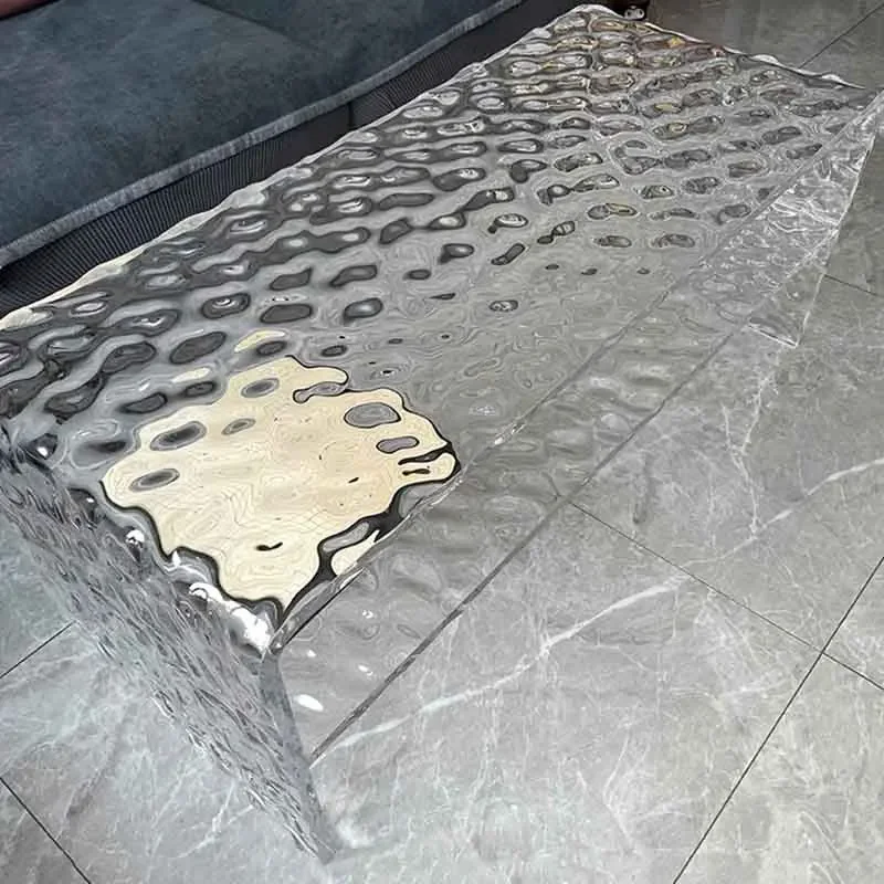 Mesa de centro acrílica con ondulación de agua para sala de estar, muebles nórdicos, mesa lateral de lujo, mesa de té transparente, escritorios de almacenamiento creativos