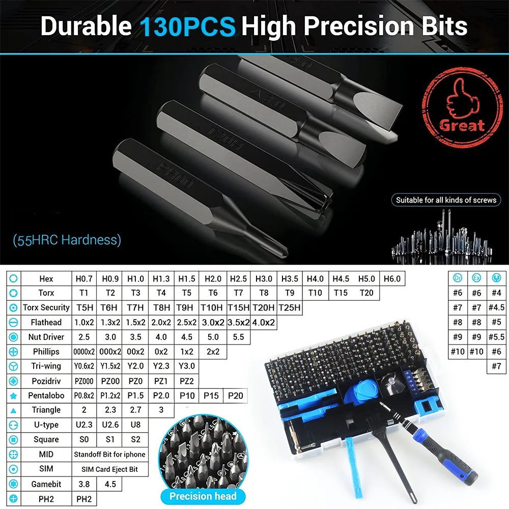 115/122/160 In 1 Precision Screwdriver Sets, Computer Repair Kit with Mini Wrench and Screw Remover,For Tablets,Watches,Iphones