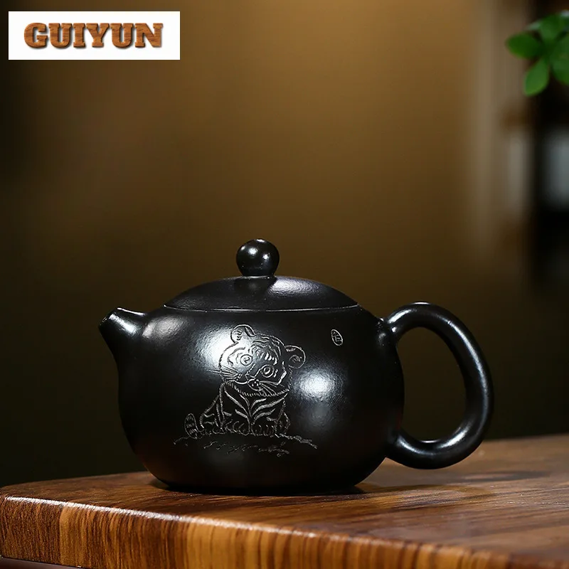 200ml Aesthetic Yixing Purple Clay Teapot Handmade Xishi Pot Raw Ore Dahongpao Reducing Roasting Mud Kettle Chinese Zisha Teaset