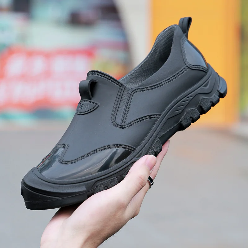 Водонепроницаемая мужская непромокаемая обувь, модные короткие носки, утепленные теплые резиновые рабочие противоскользящие кухонные непромокаемые сапоги для рыбалки Водонепроницаемая мужская непромокаемая обувь, модные короткие носки, утепленные теплые резиновые рабочие противоскользящие кухонные непромокаемые сапоги для рыбалки