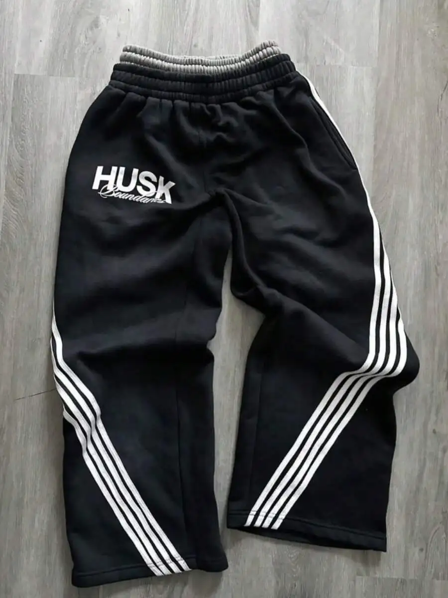 

Black Retro Hip Hop Sweatpants With Triple White Stripes And Dual-Layer Waistband Loose Fit Casual Track Pants