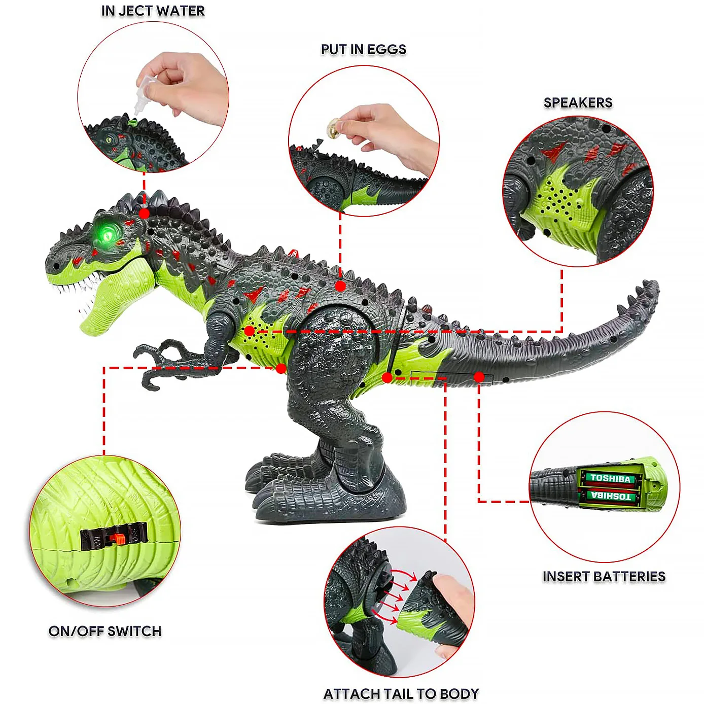 Dinosaur Toy Walking T-Rex Tyrannosaurus Simulated Flame Spray Laying Eggs Roaring Sound Toy for Boys Kids Ages3+