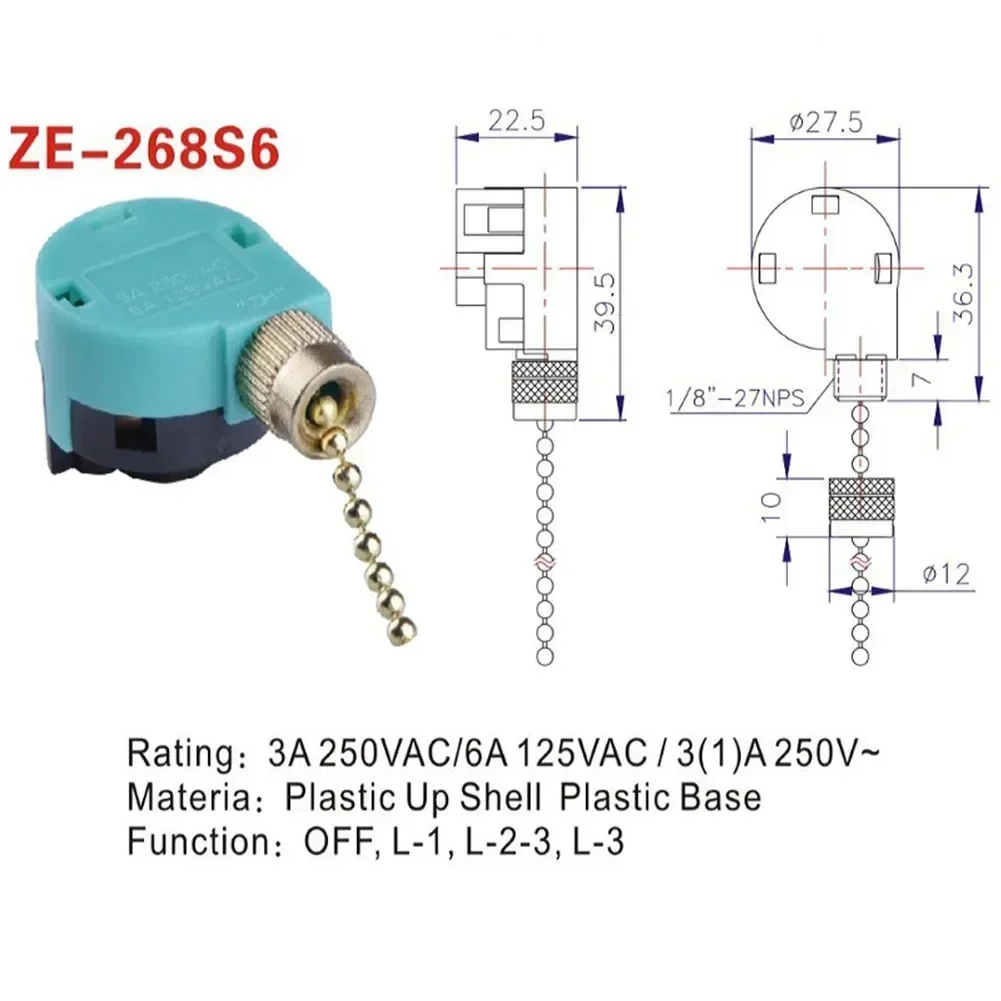 Imagem -05 - Ventilador Puxar Interruptor Ze268s2 Velocidade Fios Interruptores para Caçador Porto Brisa Hampton Bay Ventilador para Kte 308a E87438 3089t Peças