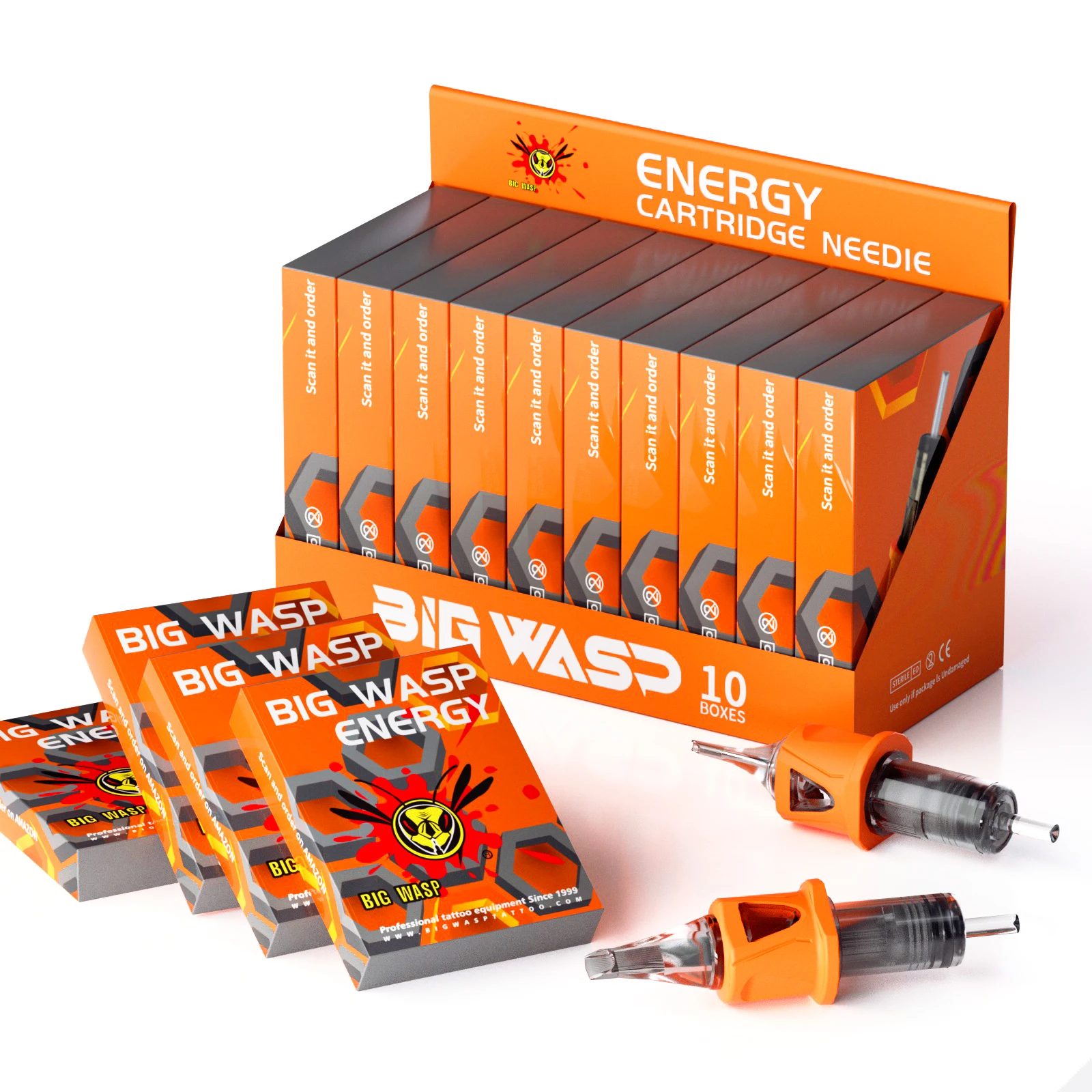 

BIGWASP 10 упаковок (5 шт.) смешанных оранжевых одноразовых картриджей для тату-машинок, профессиональные стерильные безопасные картриджи-иглы RL/RS/RM/M1