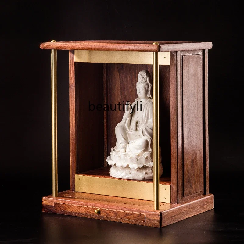 Buddha Niche Small Modern Simple Home Wall-Mounted New Chinese Style Mahogany Solid Wood Altar Guanyin Shrine Wall Cupboard