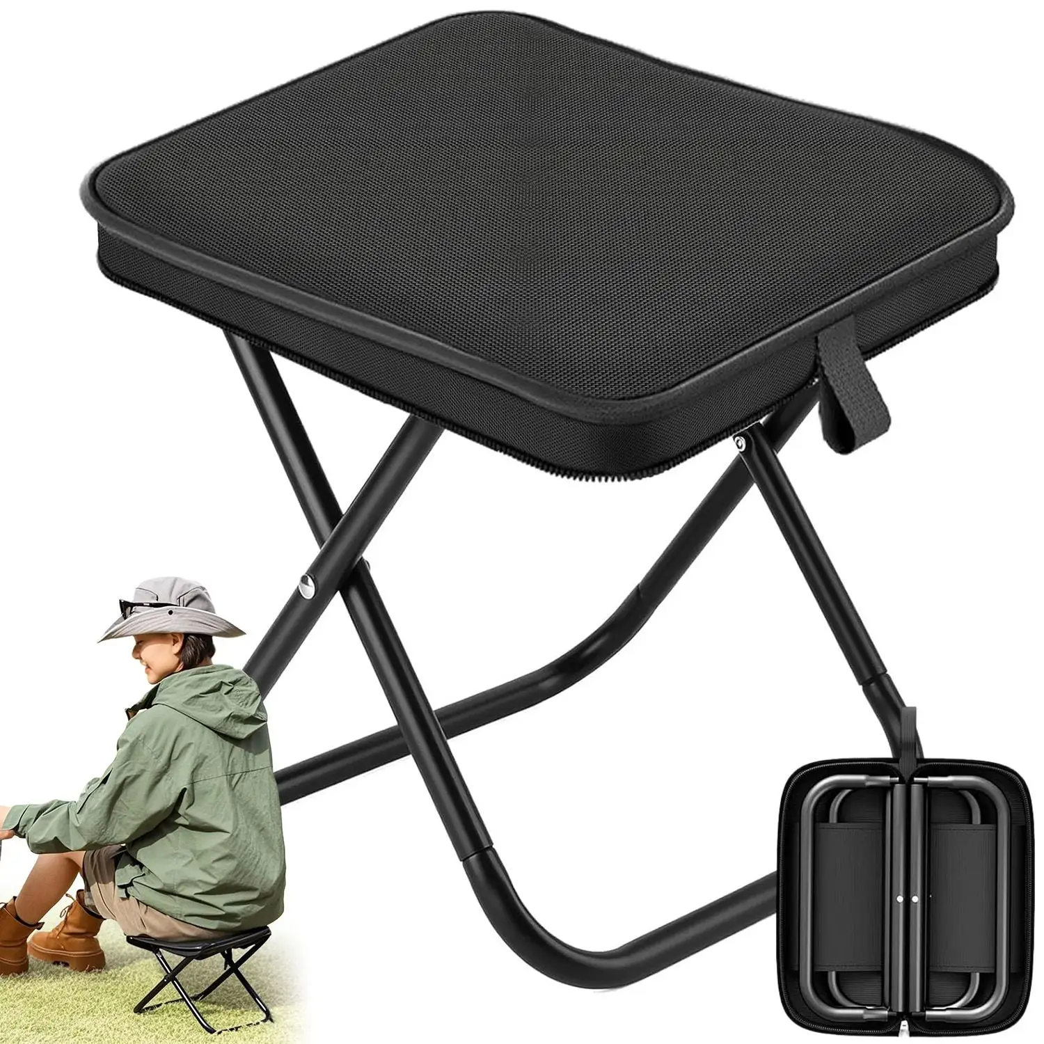 11 Zoll Klapphocker, tragbarer Campingstuhl mit Tragetasche für Outdoor-Bergsteigen, Angeln, Wandern, Jagen, Fußhocker, Mini-Reisestuhl