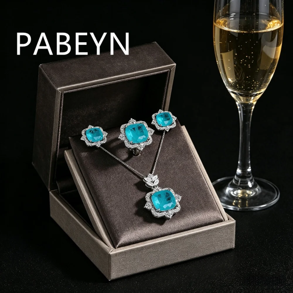 

Набор украшений из стерлингового серебра 925 пробы: кольцо, серьги и ожерелье с морскими синими цирконами. Идеальный подарок на день рождения, вечеринку или годовщину.
