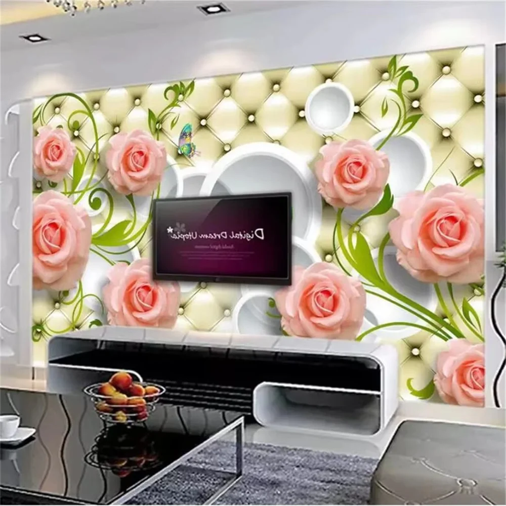 Custom wallpaper 3D solid обои murals rose vine living room bedroom sofa background wall circle blue rose wallpapers home decor