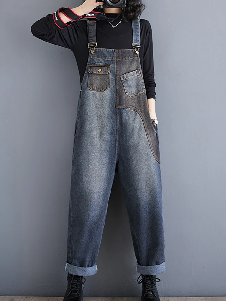 Plus Size Denim Jumpsuit Women 2024 New Chic Fashion Vintage Backless High Waist Ladies Jumpsuit Mujer Large Size Jumpsuit