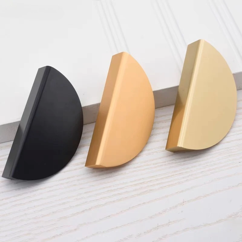 Modern Moon Shape Closet Handles Black Brass Gold Wardrobe Semicircle Knobs Furniture Handles Half Moon Cabinet Door Pull