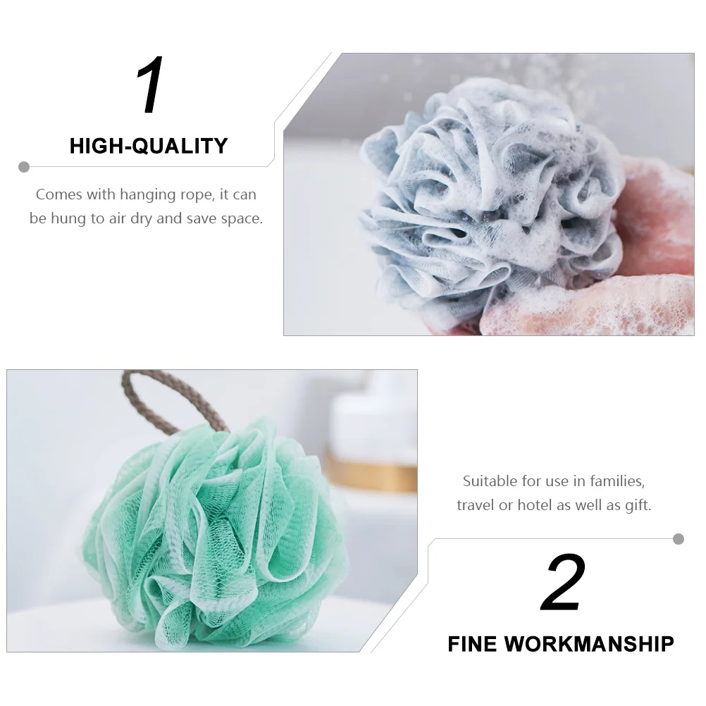 

4Pcs Shower Ball Bath Poufs Exfoliating Mesh Bath Sponge Soft Foaming Skin Care Hanging Rope Body Clean Scrubber for Travel Home