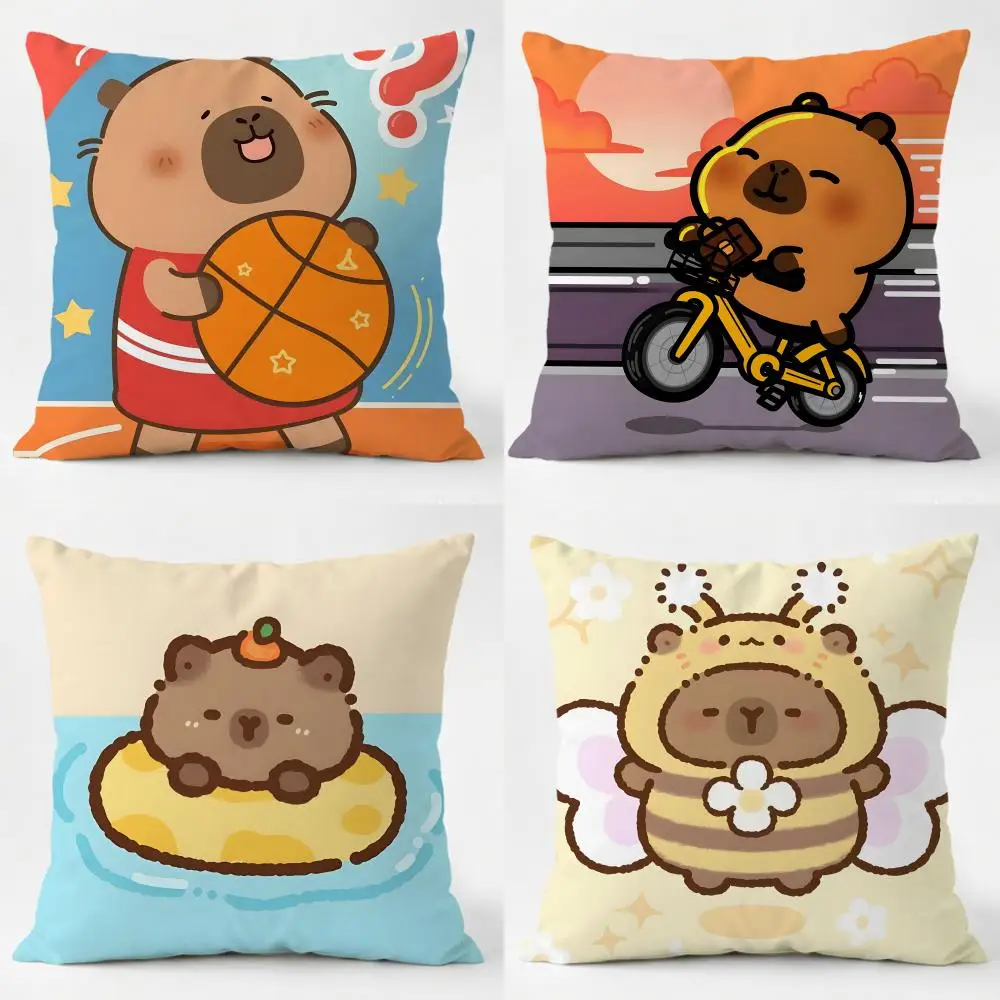 C-Capybara Cushion Cover Daily Washable Linen Pillowcase Soft  for Sofa Bed Home Room Decor